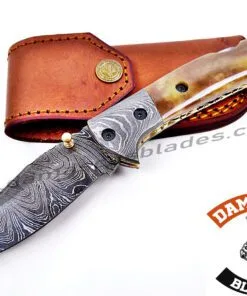 Damascus steel pocket folding knife