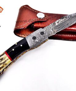 Damascus pocket folding knife