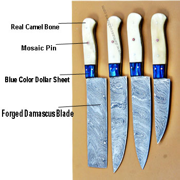 Damascus steel bone handle kitchen knives set