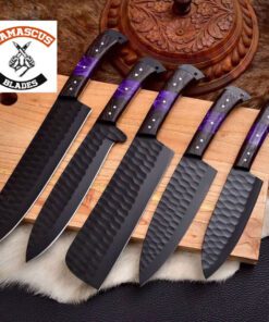 handmade kitchen knife set with leather roll bag