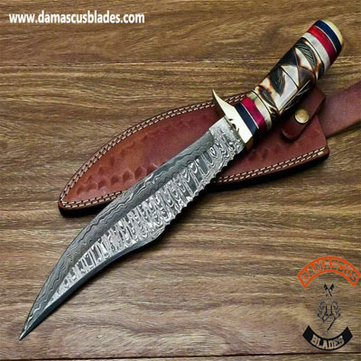 Custom made Damascus Steel Bowie Knife with sheath Custom made Damascus Steel Bowie Knife with sheath