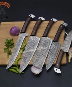 Handmade Kitchen Chef Best Damascus Knife Sets with Leather Roll Carry Bag