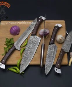 Custom made Professional Chef Best Damascus Knife Sets with Leather Roll Carry Bag