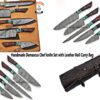 Handmade Damascus Chef Knife Set with Leather Roll Bag