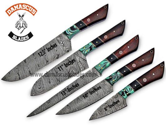 Damascus Chef Knife Set with Leather Bag