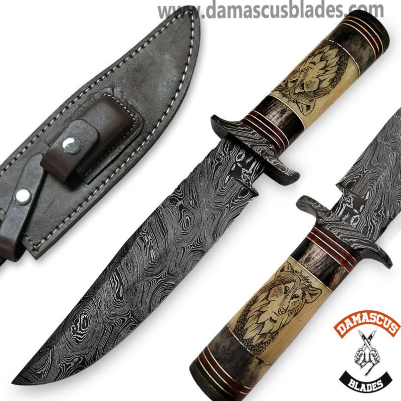 Handmade Damascus Knife With Horizontal Sheath