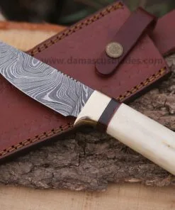 Forged Damascus fixed blade hunting knife