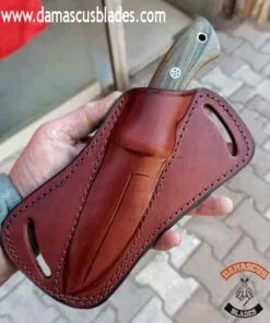 fixed blade EDC knife with leather sheath