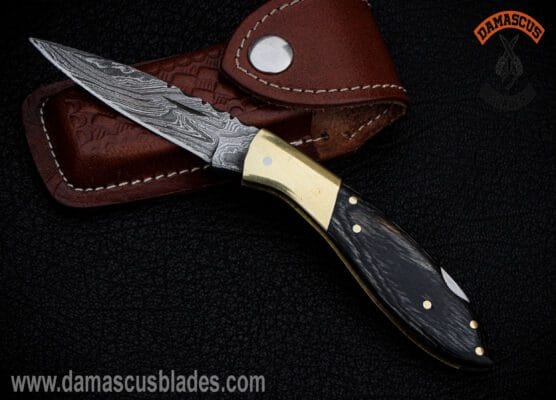 Custom Handmade Damascus Steel EDC Pocket Knife with Antler Handle