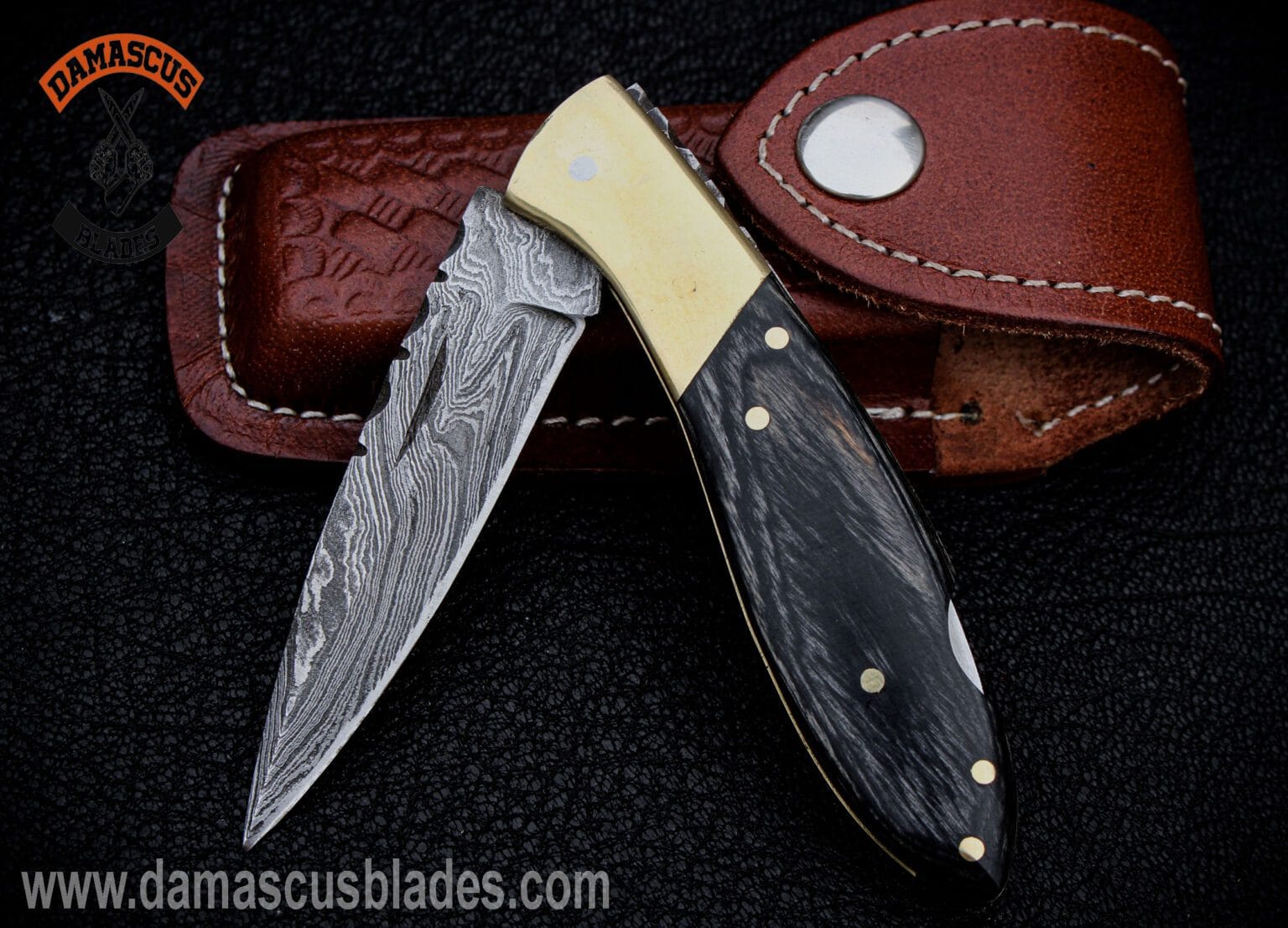Premium Damascus Steel Folding Pocket Knife with Elegant Handle main image 1