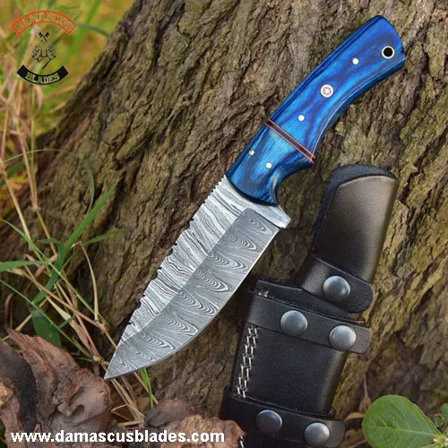Fixed blade blue handle hunting knife