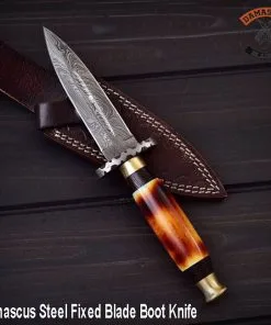 Damascus Steel Fixed Blade Outdoor Knife