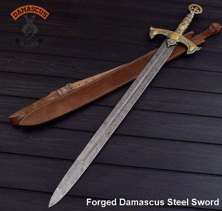 Forged-Damascus-Steel-Sword Handcrafted Forged Damascus Steel Sword