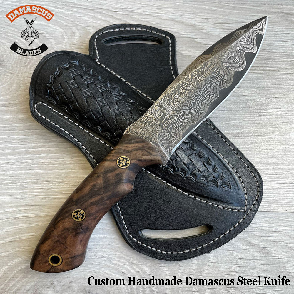 Custom Handmade Damascus Steel Knife Custom Handmade Damascus Steel Knife with Cover