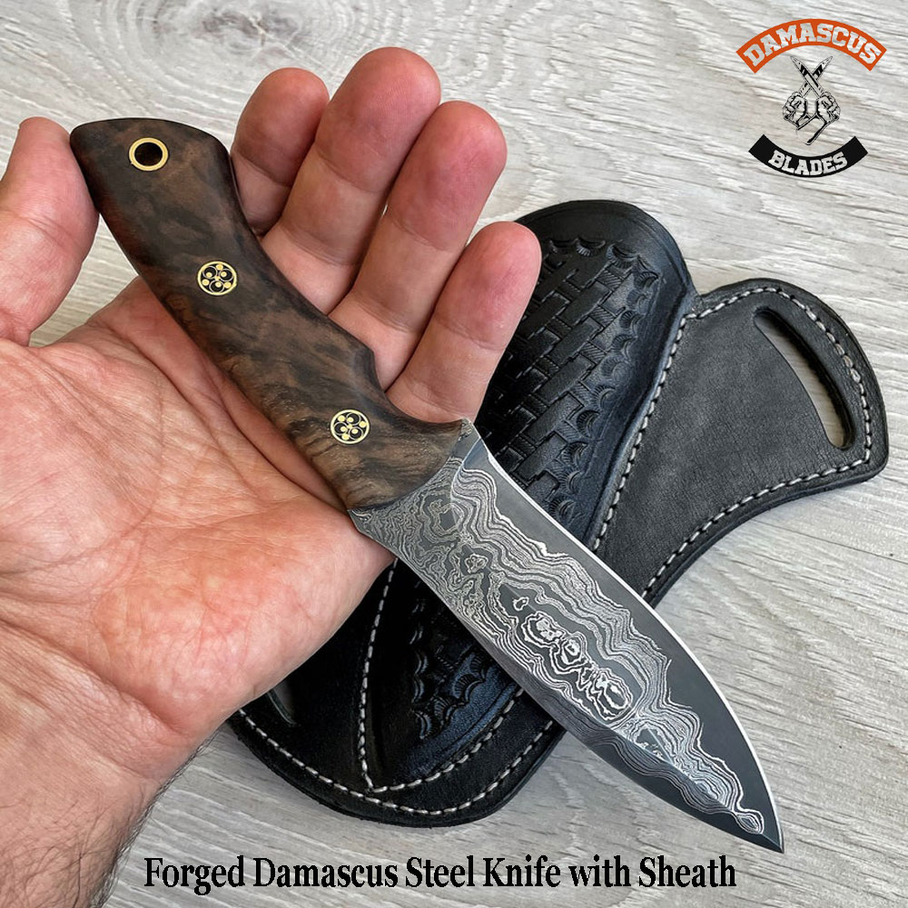 Forged Damascus Steel Knife with Sheath Forged Damascus Steel Knife with Sheath