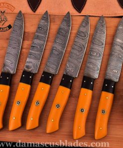 Damascus steel 6-piece steak knives set