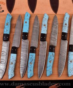 Handcrafted Damascus steak knife set
