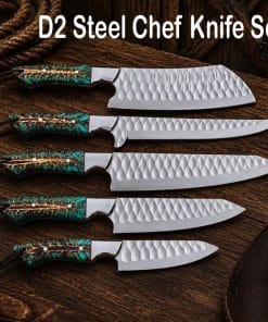 5-piece D2 steel chef knife set with pine cone handles